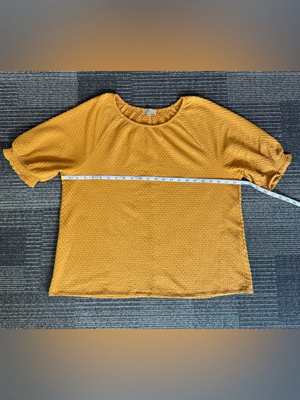 LOFT Mustard Textured Puff-Sleeve Tunic Half-Sleeve Shirt | SIZE XL - Picture 8 of 9